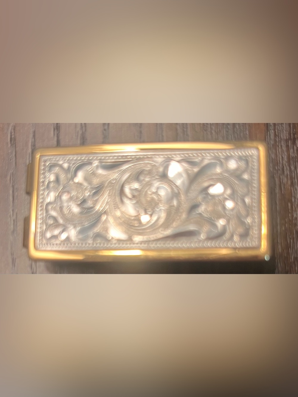 Vintage 70s two-tone ornate engraved Anson, Inc. money clip.